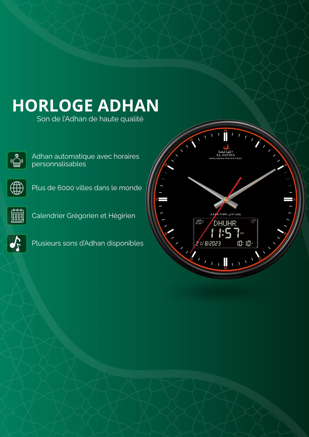 horloge adhan noir