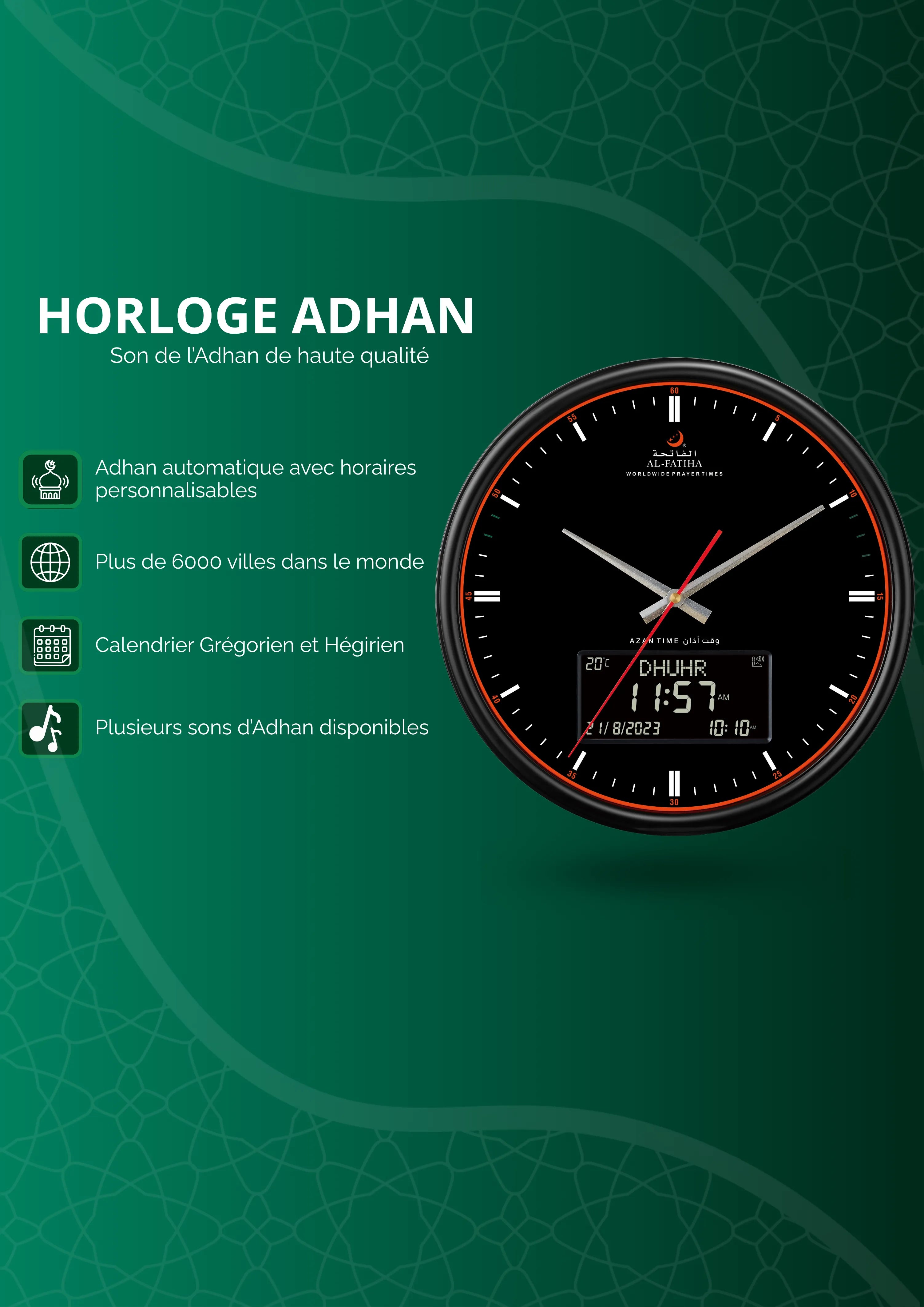 horloge adhan noir